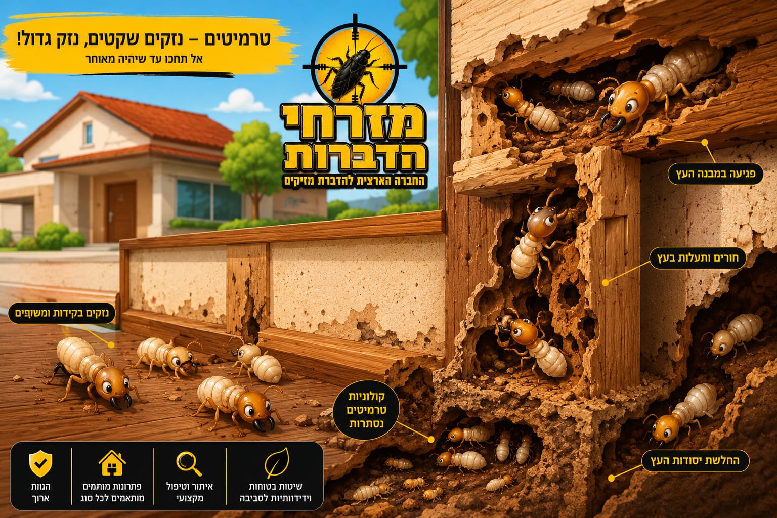 נזקי טרמיטים בעץ – קולוניות נסתרות, חורים ותעלות בעץ